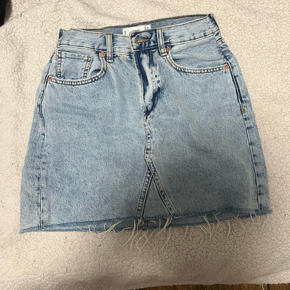Mango light wash denim jeans mini skirt